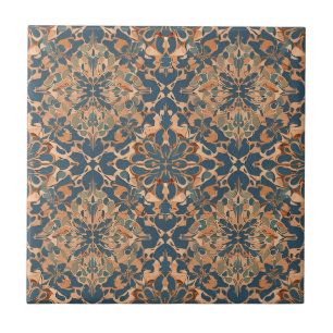Blue Art Nouveau Moroccan Ethnic  Ceramic Tile