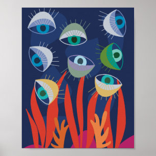 Blue artistic abstract water eyes ocean art poster