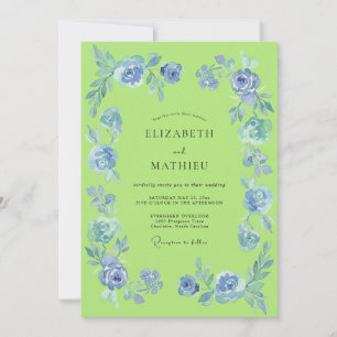 Blue Artistic Blossom Wedding Invitation