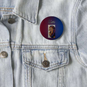 Blue Artistic Colourful Lion King Portrait Button