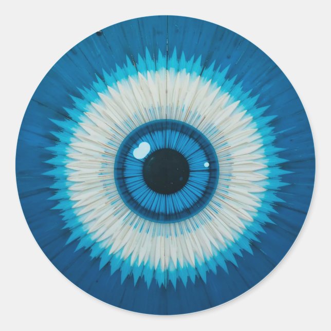 Blue Artistic Evil Eye Boho Spiritual Gift 🧿✨ Classic Round Sticker (Front)