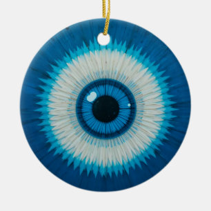 Blue Artistic Evil Eye Design Ceramic Ornament