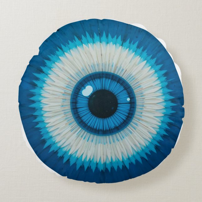 Blue Artistic Evil Eye Design Round Cushion (Front)