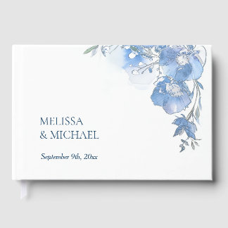 Blue Artistic Watercolor Floral Wedding Guest Book