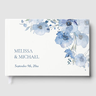 Blue Artistic Watercolor Floral Wedding Guest Book