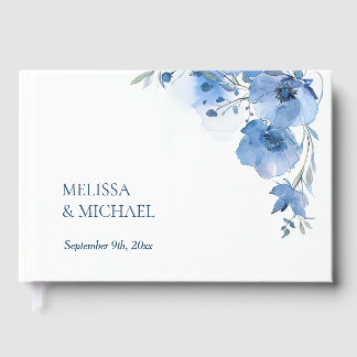 Blue Artistic Watercolor Floral Wedding Guest Book