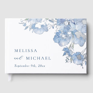 Blue Artistic Watercolor Floral Wedding Guest Book