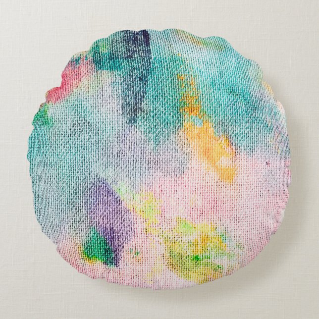 Blue Artistic. White Contemporary Presentation. Ti Round Cushion (Front)