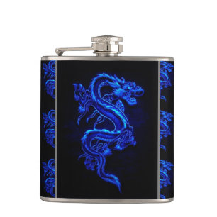 Blue Asian Dragon Hip Flask