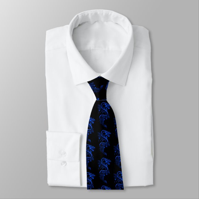 Blue Asian Dragons   Tie (Tied)