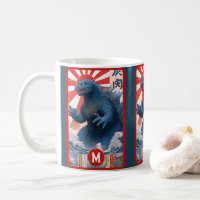 Blue Asian Lizard Monster Monogram Bold Retro Cool