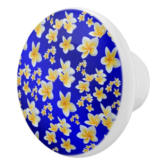 blue,asian, yellow, white, bloom, bright, gold, fl ceramic knob (Right)