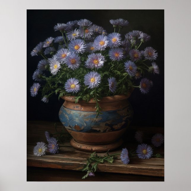 Blue Aster Flowers Art Print Poster (Front)