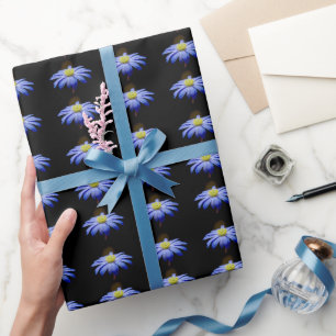 Blue Aster on Black Background Wrapping Paper