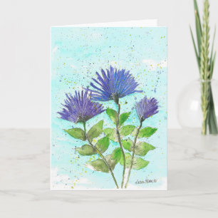 Blue Asters, Floral Watercolor Art Card