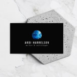 Blue Astrology, Stars, Planet Black Business Card<br><div class="desc">A unique circular logo of a starry sky along with your name or business name becomes an eye-catching visual on this modern business card design template. Perfect for astrologers,  scientists,  teachers and more. © 1201AM CREATIVE</div>