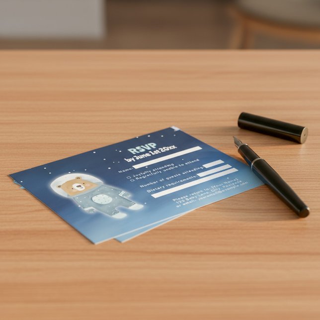 Blue Astronaut Bear Outer Space RSVP Card (Blue Astronaut Bear Outer Space RSVP Card.)