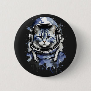 Blue Astronaut Cat Splash Design 6 Cm Round Badge