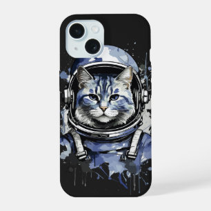 Blue Astronaut Cat Splash Design iPhone 15 Case