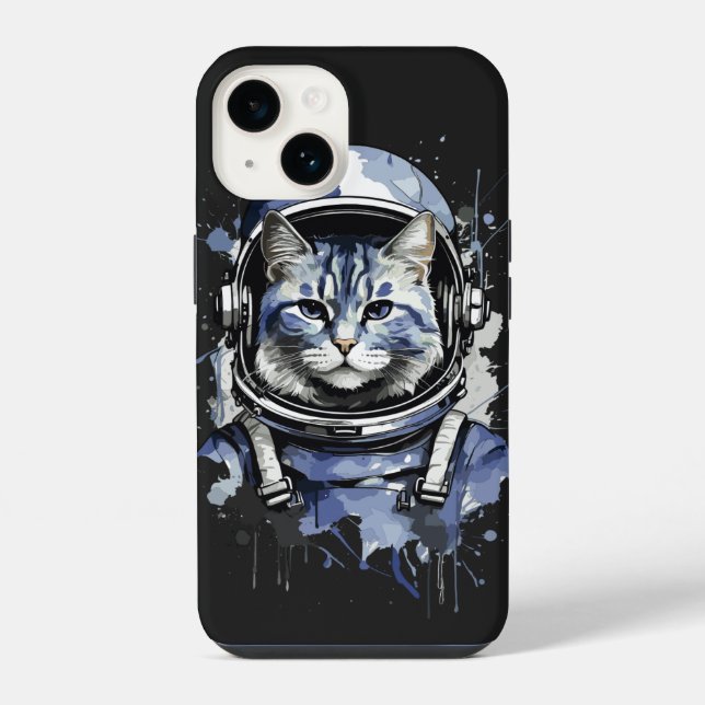 Blue Astronaut Cat Splash Design iPhone Case (Back)