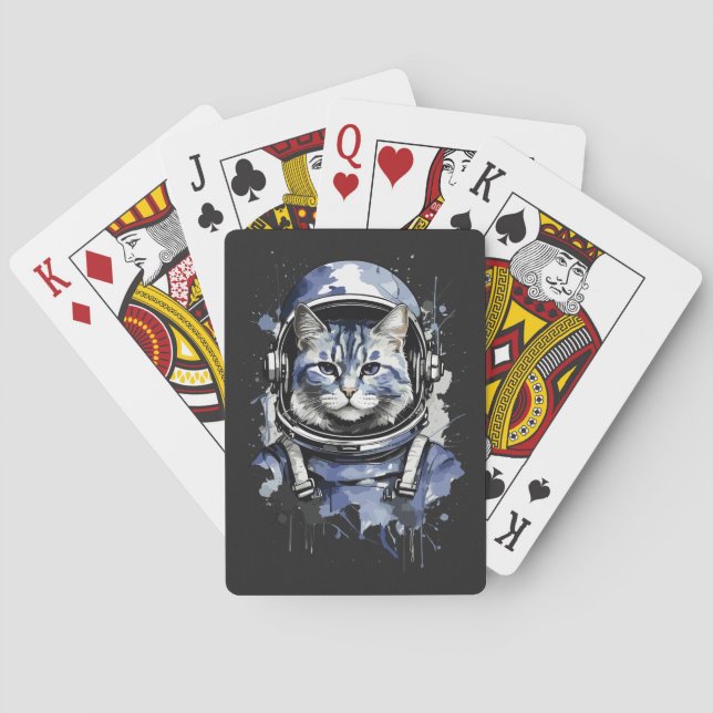 Blue Astronaut Cat Splash Design Playing Cards (Back)