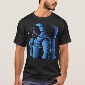 Blue Astronaut Enjoying Coffee In Space T-Shirt