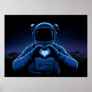 Blue Astronaut Making Heart Sign on Alien Moon