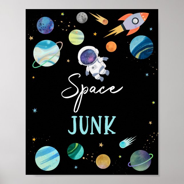 Blue Astronaut Space Junk Birthday Sign (Front)