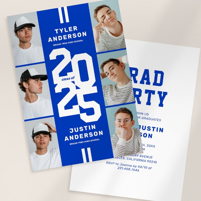 Blue Athlete Photo Collage Joint Graduation Party Invitation (Creator Uploaded)