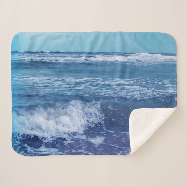 Blue Atlantic Ocean Photo Cresting Waves Sky Sherpa Blanket (Front (Horizontal))