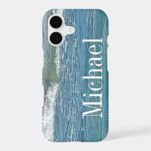 Blue Atlantic Ocean Shore Simple Large Print Name