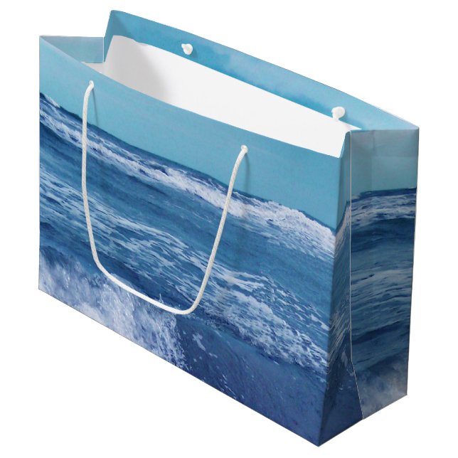 Blue Atlantic Ocean Waves Clouds Sky Photograph Large Gift Bag (Front Angled)