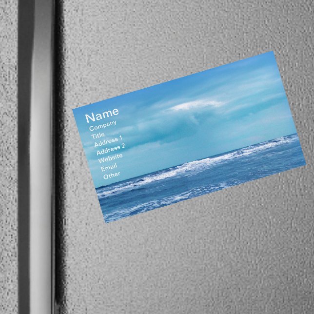 Blue Atlantic Ocean Waves Clouds Sky Photograph Magnetic Business Card (Photo of Atlantic Ocean blue water white cap waves blue sky on magnetic business cards.)