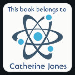 Blue Atom Science Design Bookplate Sticker<br><div class="desc">Blue Atom Science Design Bookplate Sticker with customisable text and background colour.</div>