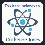 Blue Atom Science Design Bookplate Sticker<br><div class="desc">Blue Atom Science Design Bookplate Sticker with customisable text and background colour.</div>