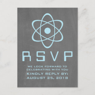 Blue Atomic Chalkboard RSVP Postcard