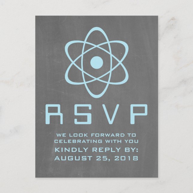 Blue Atomic Chalkboard RSVP Postcard (Front)