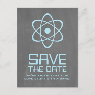 Blue Atomic Chalkboard Save the Date Postcard