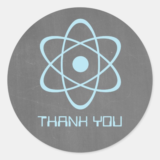 Blue Atomic Chalkboard Thank You Stickers (Front)