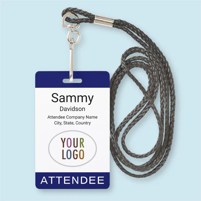 Blue Attendee Badge Event Logo Lanyard Clip Reel ID Badge | Zazzle