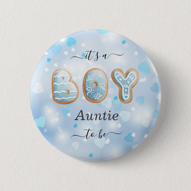 Blue Auntie to Be Boy Baby Shower Button (Front)