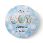 Blue Auntie to Be Boy Baby Shower Button