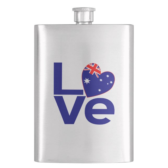 Blue Australia LOVE Flag Hip Flask (Front)