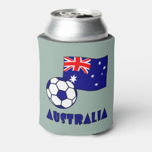 Blue Australia Soccer Ball Flag Green Background Can Cooler