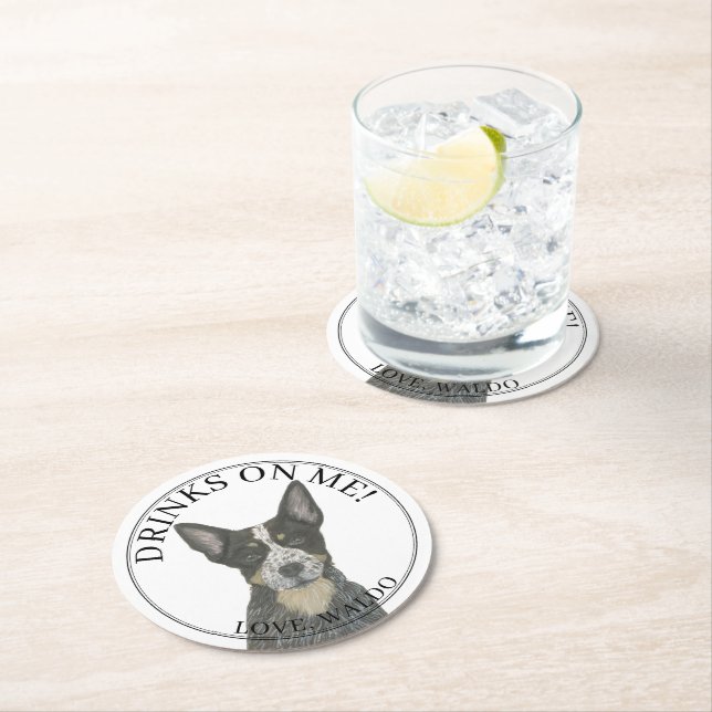 Blue Australian Cattledog Heeler Wedding Round Paper Coaster (Insitu)