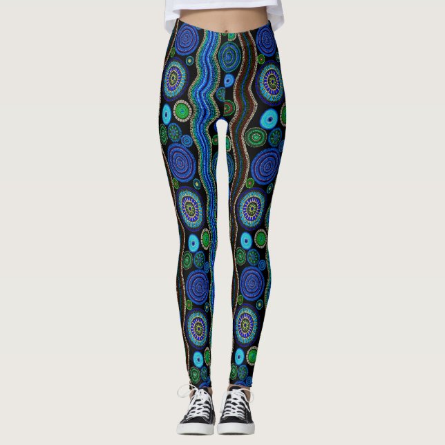 Blue Australian Dot Painting Leggings (Front)