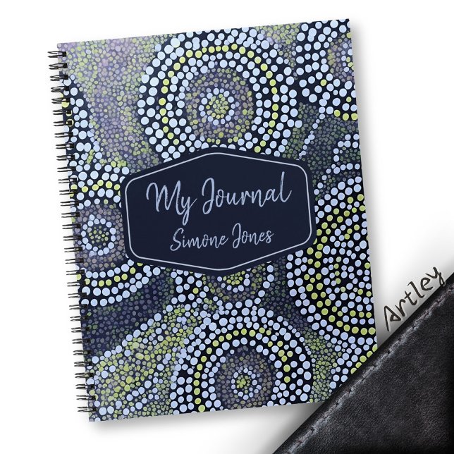 Blue Australian Modern Art Dot Custom Name   Notebook (Creator Uploaded)