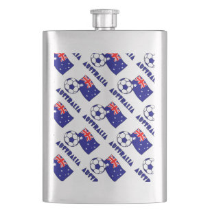 Blue Australian Soccer Ball and Flag  Hip Flask