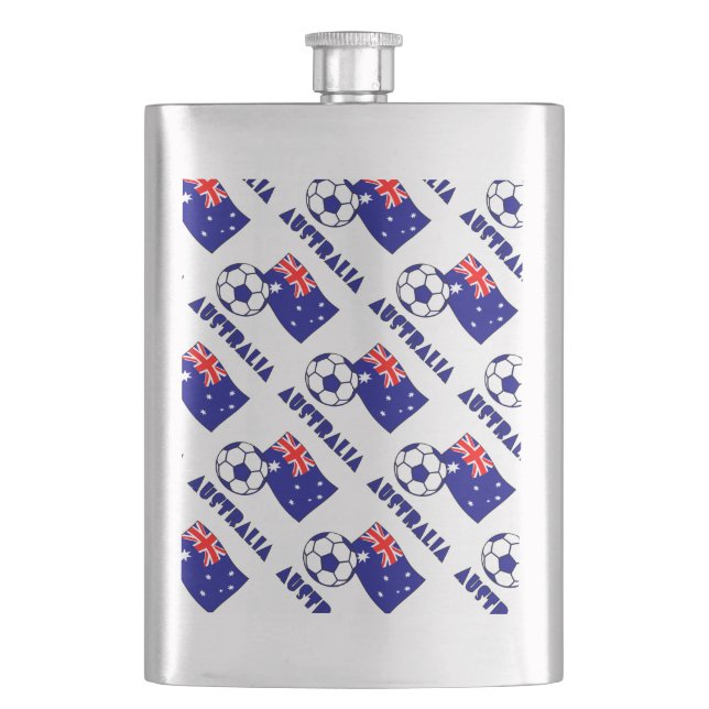 Blue Australian Soccer Ball and Flag  Hip Flask (Front)