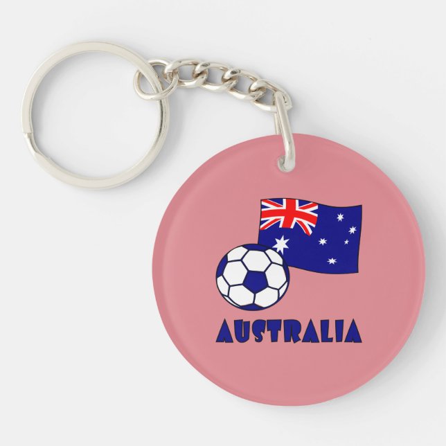 Blue Australian Soccer Ball Flag Pink Background  Key Ring (Front)